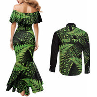 New Zealand Rugby Pacific Personalised Couples Matching Mermaid Dress and Long Sleeve Button Shirt All Lime Maori Pasifika Fern Pattern LT9 - Polynesian Pride