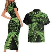 New Zealand Rugby Pacific Personalised Couples Matching Short Sleeve Bodycon Dress and Hawaiian Shirt All Lime Maori Pasifika Fern Pattern LT9 - Polynesian Pride