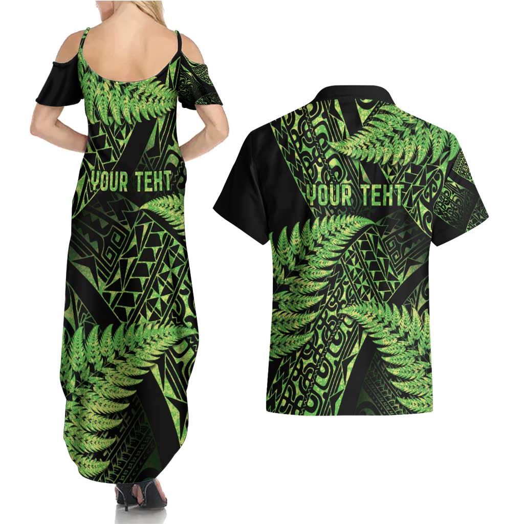 New Zealand Rugby Pacific Personalised Couples Matching Summer Maxi Dress and Hawaiian Shirt All Lime Maori Pasifika Fern Pattern LT9 - Polynesian Pride
