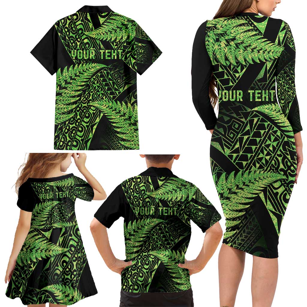 New Zealand Rugby Pacific Personalised Family Matching Long Sleeve Bodycon Dress and Hawaiian Shirt All Lime Maori Pasifika Fern Pattern LT9 - Polynesian Pride