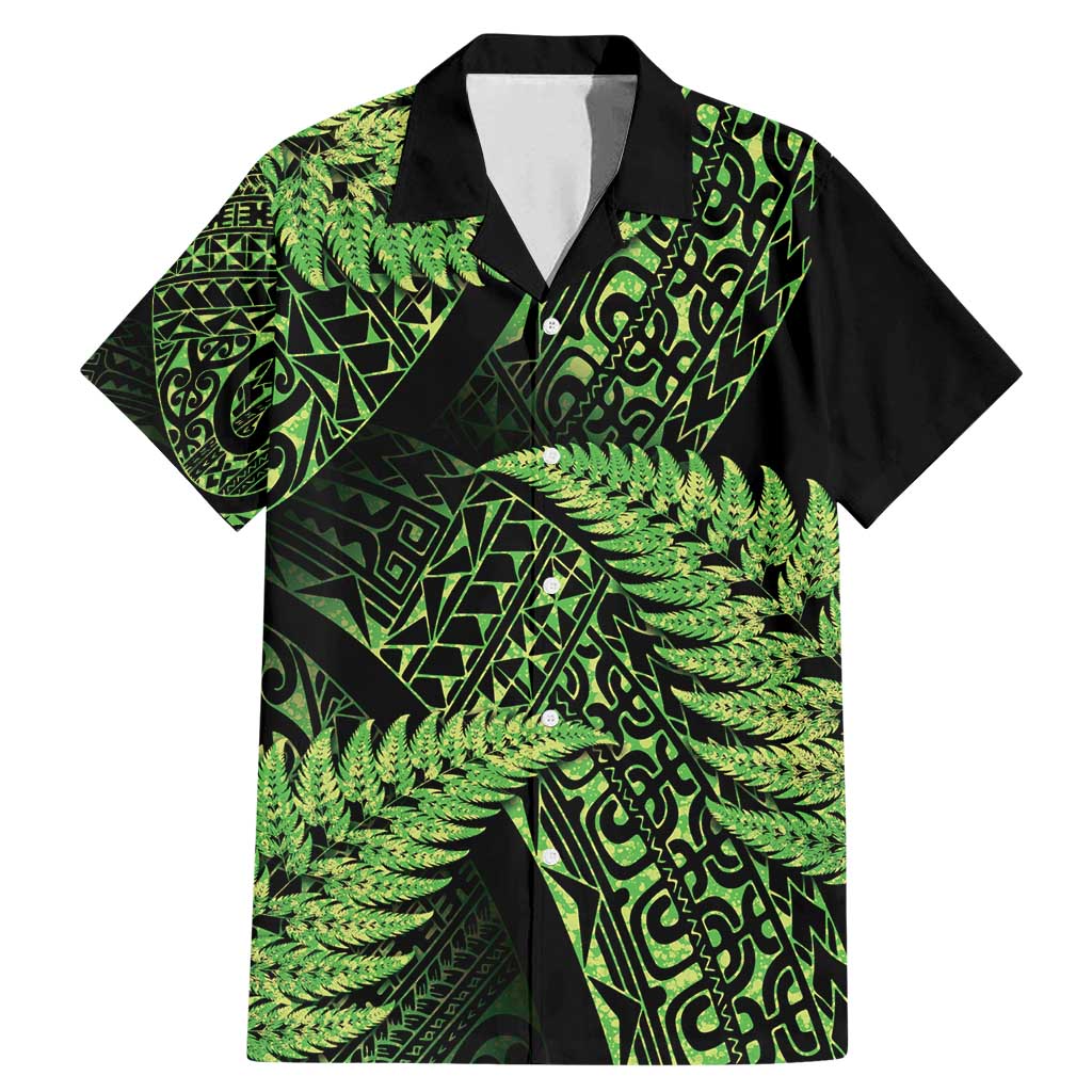 New Zealand Rugby Pacific Personalised Family Matching Mermaid Dress and Hawaiian Shirt All Lime Maori Pasifika Fern Pattern LT9 Dad's Shirt - Short Sleeve Lime - Polynesian Pride