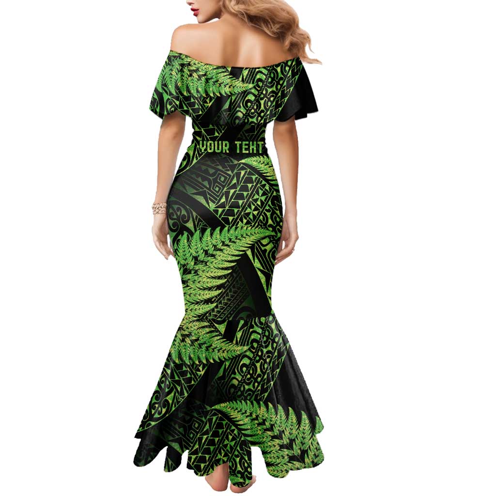 New Zealand Rugby Pacific Personalised Family Matching Mermaid Dress and Hawaiian Shirt All Lime Maori Pasifika Fern Pattern LT9 - Polynesian Pride