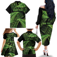 New Zealand Rugby Pacific Personalised Family Matching Off The Shoulder Long Sleeve Dress and Hawaiian Shirt All Lime Maori Pasifika Fern Pattern LT9 - Polynesian Pride