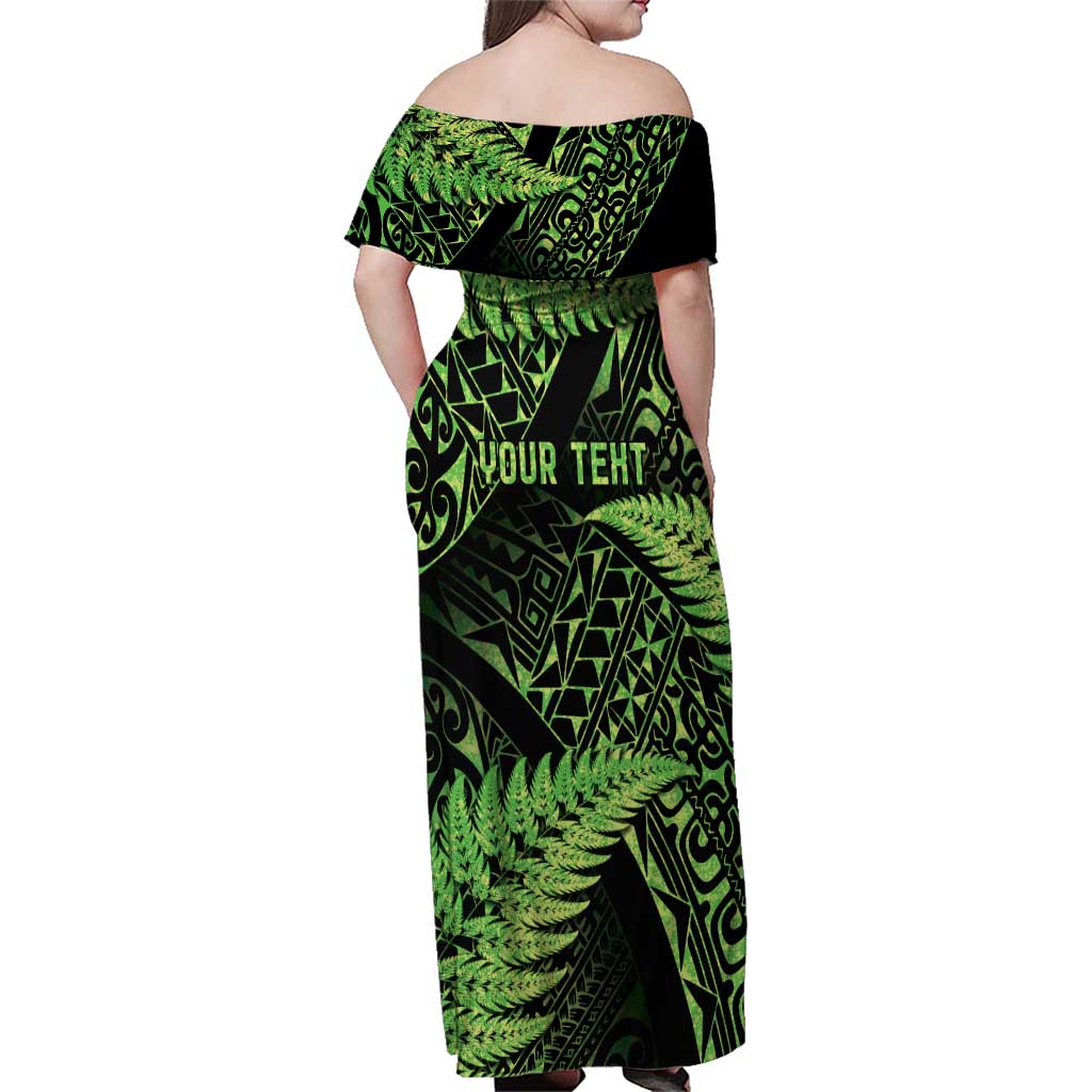 New Zealand Rugby Pacific Personalised Family Matching Off Shoulder Maxi Dress and Hawaiian Shirt All Lime Maori Pasifika Fern Pattern LT9 - Polynesian Pride