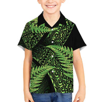 New Zealand Rugby Pacific Personalised Family Matching Off Shoulder Maxi Dress and Hawaiian Shirt All Lime Maori Pasifika Fern Pattern LT9 Son's Shirt Lime - Polynesian Pride