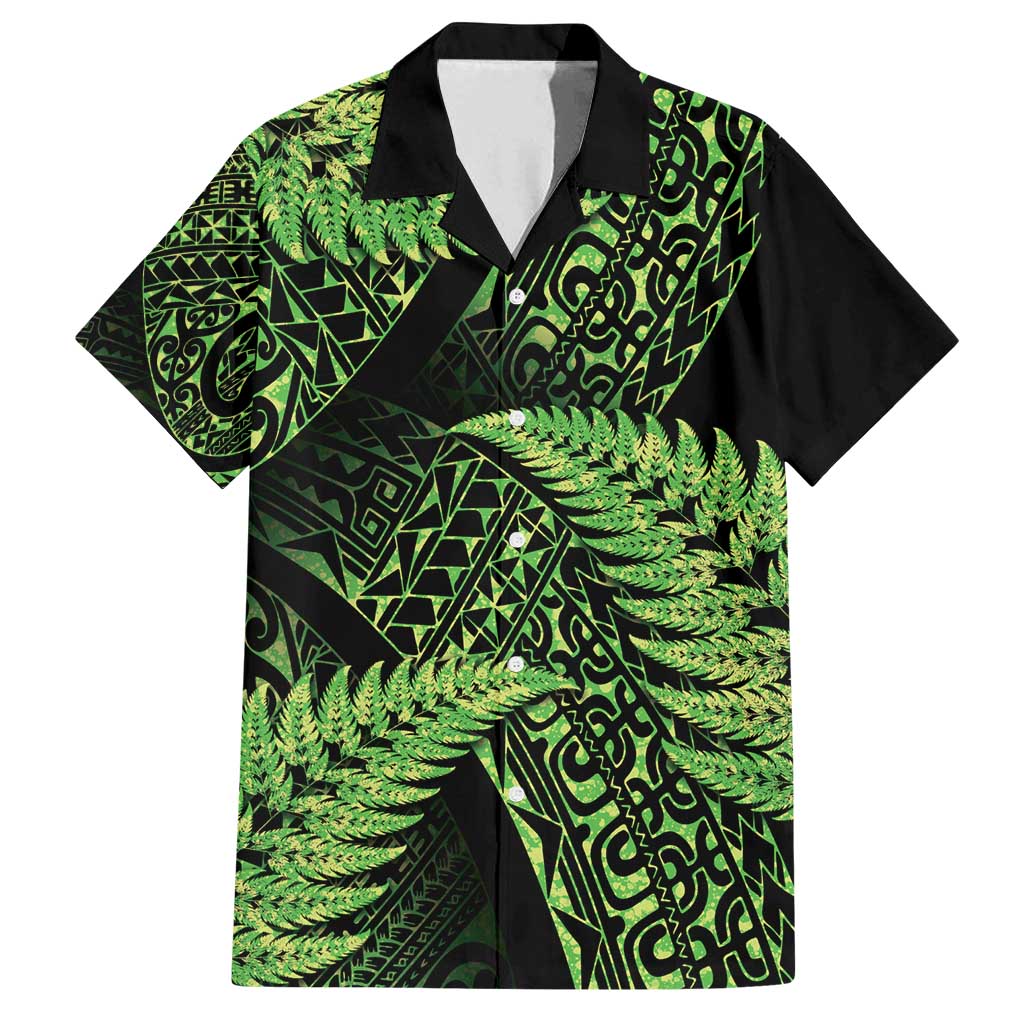 New Zealand Rugby Pacific Personalised Family Matching Off Shoulder Short Dress and Hawaiian Shirt All Lime Maori Pasifika Fern Pattern LT9 Dad's Shirt - Short Sleeve Lime - Polynesian Pride