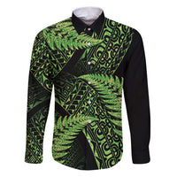New Zealand Rugby Pacific Personalised Family Matching Puletasi and Hawaiian Shirt All Lime Maori Pasifika Fern Pattern LT9 Dad's Shirt - Long Sleeve Lime - Polynesian Pride