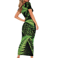 New Zealand Rugby Pacific Personalised Family Matching Short Sleeve Bodycon Dress and Hawaiian Shirt All Lime Maori Pasifika Fern Pattern LT9 - Polynesian Pride