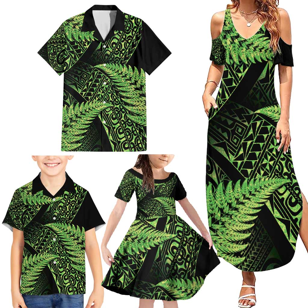New Zealand Rugby Pacific Personalised Family Matching Summer Maxi Dress and Hawaiian Shirt All Lime Maori Pasifika Fern Pattern LT9 - Polynesian Pride