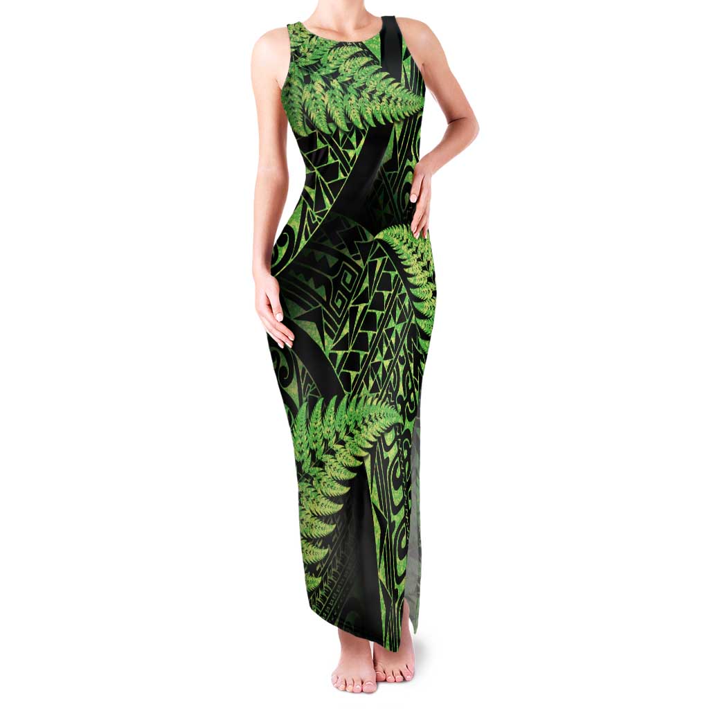 New Zealand Rugby Pacific Personalised Family Matching Tank Maxi Dress and Hawaiian Shirt All Lime Maori Pasifika Fern Pattern LT9 Mom's Dress Lime - Polynesian Pride