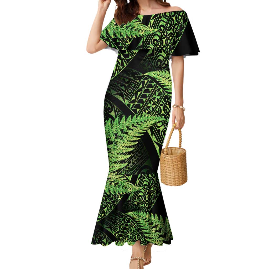 New Zealand Rugby Pacific Personalised Mermaid Dress All Lime Maori Pasifika Fern Pattern