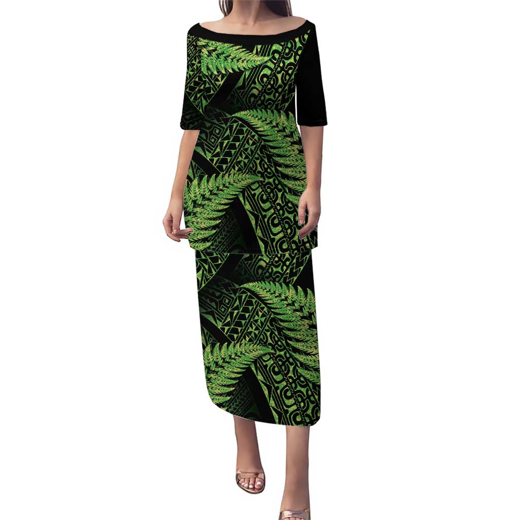 New Zealand Rugby Pacific Personalised Puletasi All Lime Maori Pasifika Fern Pattern LT9 Long Dress Lime - Polynesian Pride
