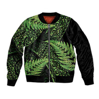 New Zealand Rugby Pacific Personalised Sleeve Zip Bomber Jacket All Lime Maori Pasifika Fern Pattern LT9 Unisex Lime - Polynesian Pride