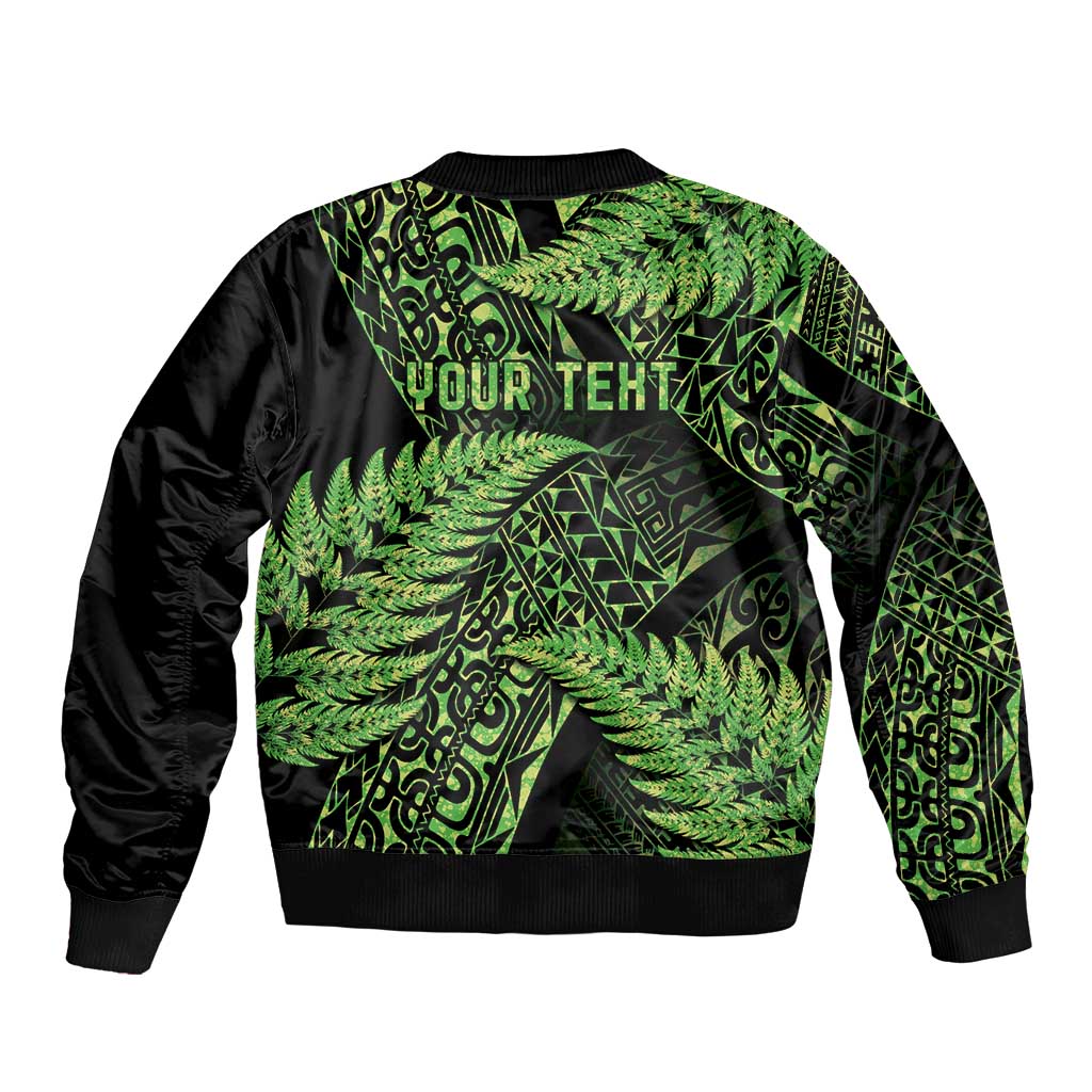New Zealand Rugby Pacific Personalised Sleeve Zip Bomber Jacket All Lime Maori Pasifika Fern Pattern LT9 - Polynesian Pride