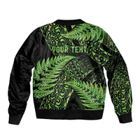 New Zealand Rugby Pacific Personalised Sleeve Zip Bomber Jacket All Lime Maori Pasifika Fern Pattern LT9 - Polynesian Pride