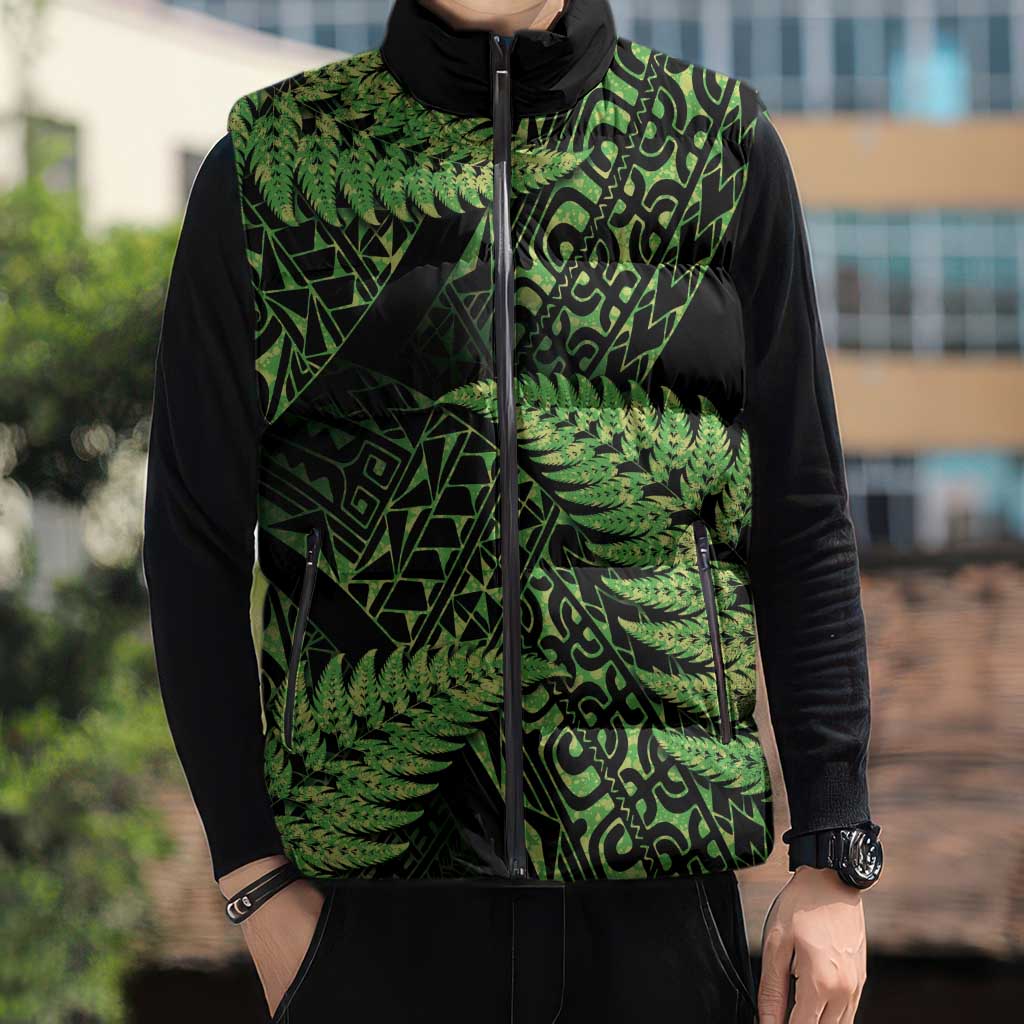 New Zealand Rugby Pacific Personalised Sleeveless Puffer Jacket All Lime Maori Pasifika Fern Pattern - Polynesian Pride