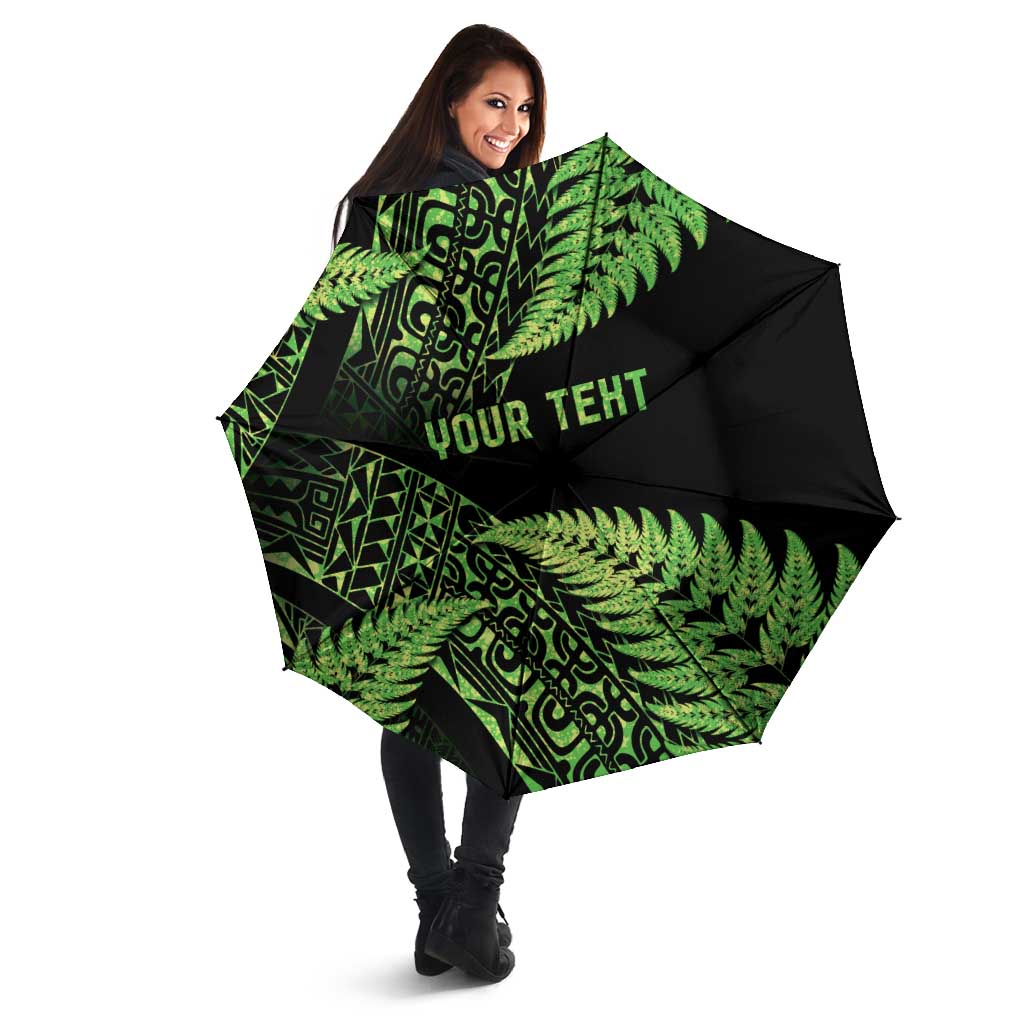 New Zealand Rugby Pacific Personalised Umbrella All Lime Maori Pasifika Fern Pattern LT9 - Polynesian Pride