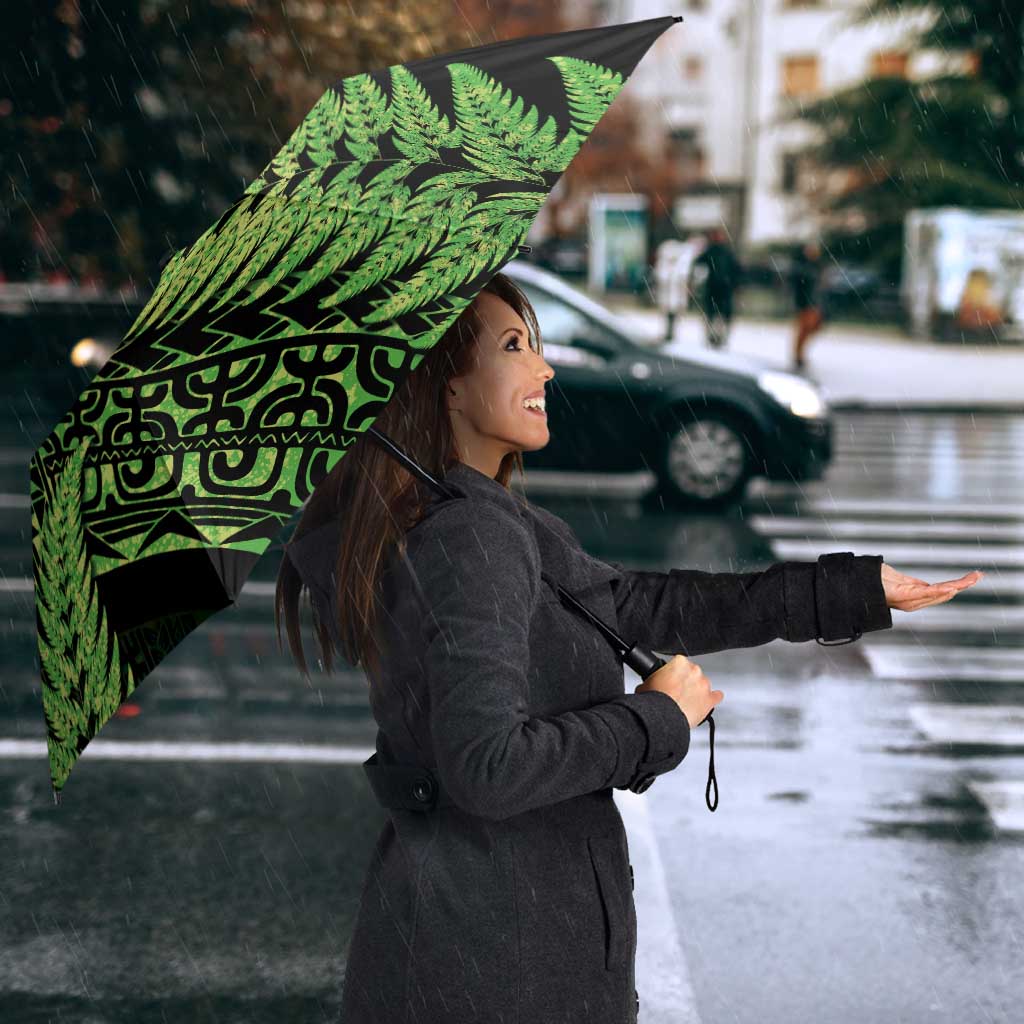 New Zealand Rugby Pacific Personalised Umbrella All Lime Maori Pasifika Fern Pattern LT9 - Polynesian Pride