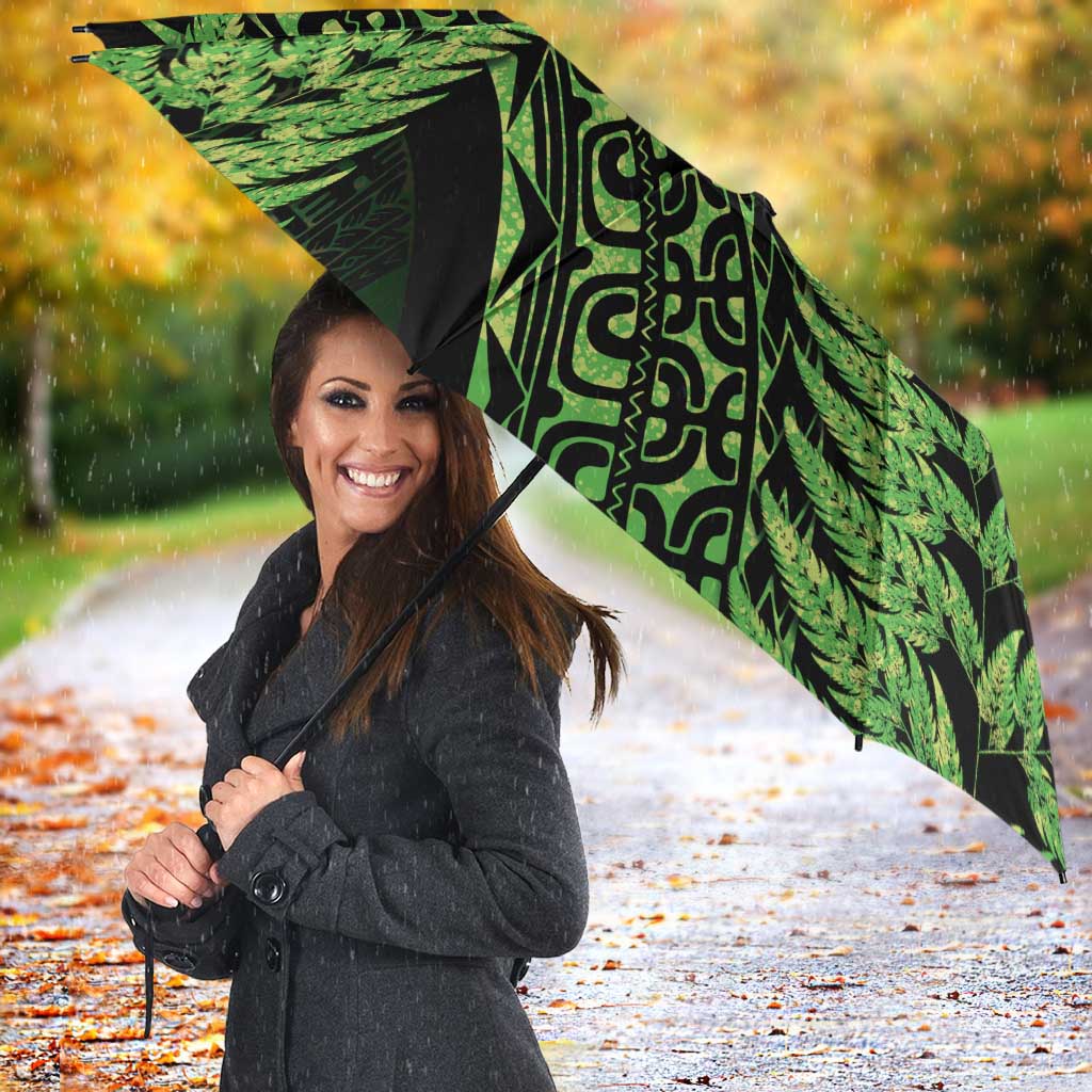New Zealand Rugby Pacific Personalised Umbrella All Lime Maori Pasifika Fern Pattern LT9 - Polynesian Pride