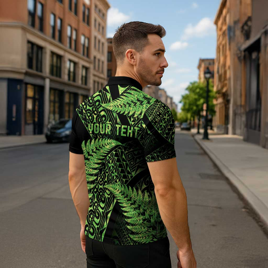 New Zealand Rugby Pacific Personalised Zipper Polo Shirt All Lime Maori Pasifika Fern Pattern - Polynesian Pride
