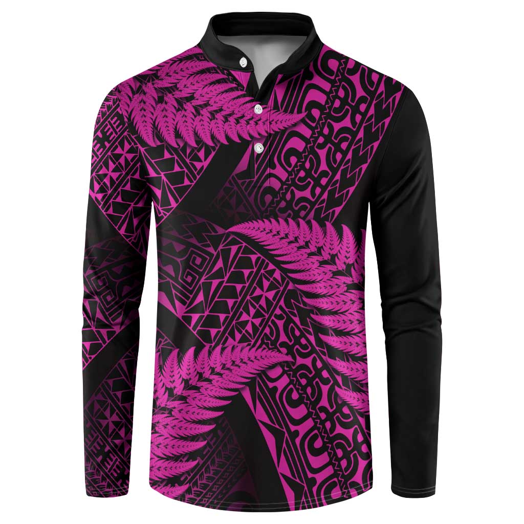 New Zealand Rugby Pacific Personalised Button Sweatshirt All Pink Maori Pasifika Fern Pattern LT9 Pink - Polynesian Pride