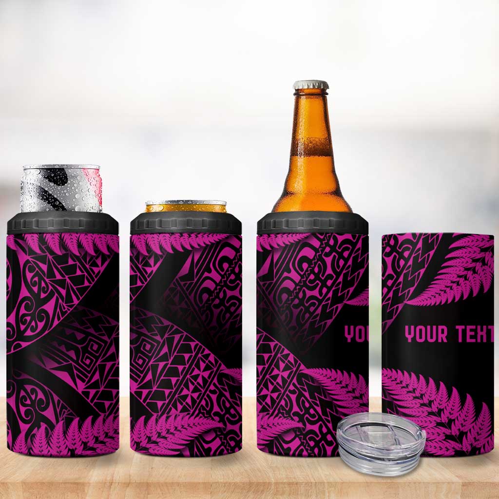 New Zealand Rugby Pacific Personalised 4 in 1 Can Cooler Tumbler All Pink Maori Pasifika Fern Pattern