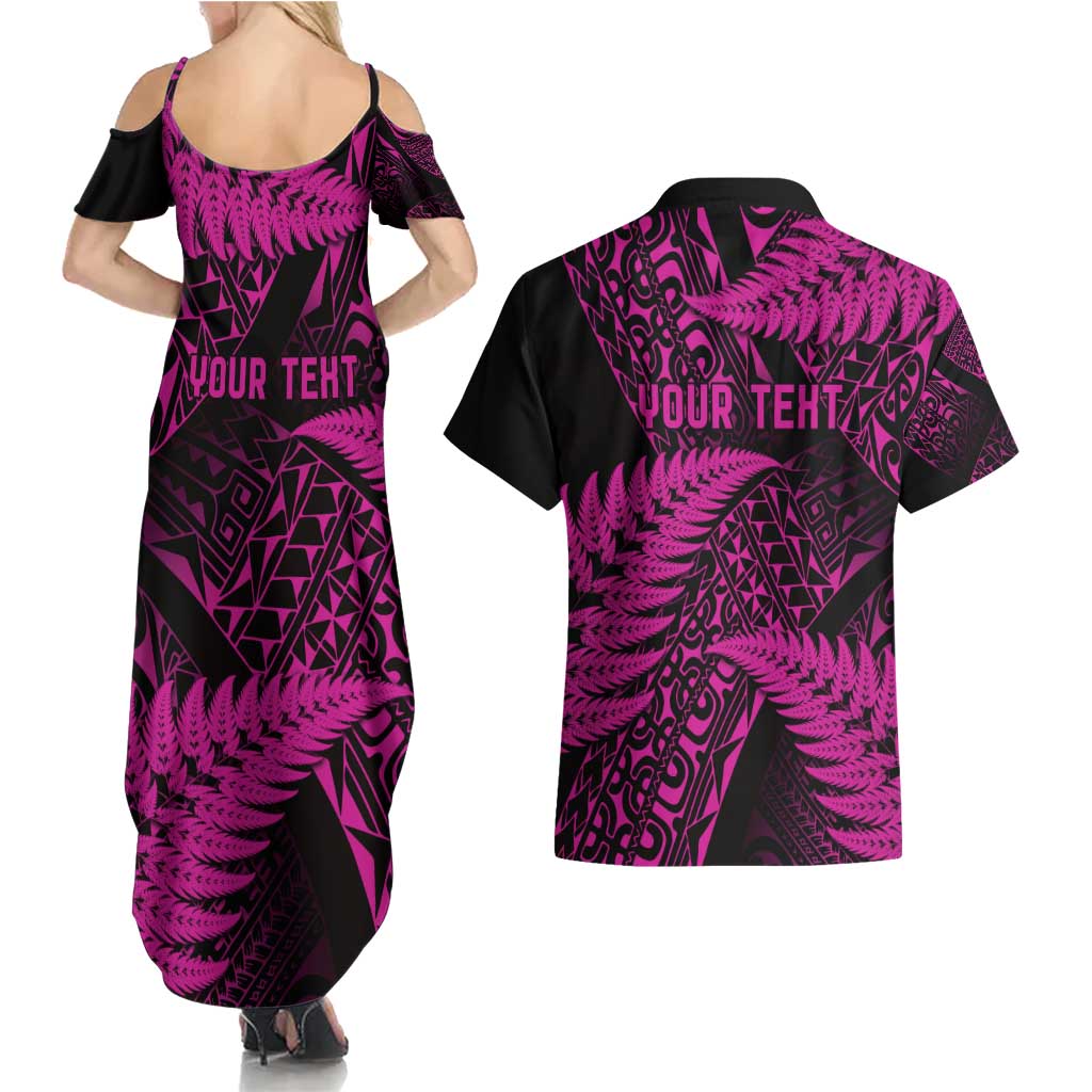 New Zealand Rugby Pacific Personalised Couples Matching Summer Maxi Dress and Hawaiian Shirt All Pink Maori Pasifika Fern Pattern LT9 - Polynesian Pride