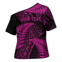 New Zealand Rugby Pacific Personalised Cross Shoulder Shirt All Pink Maori Pasifika Fern Pattern - Polynesian Pride