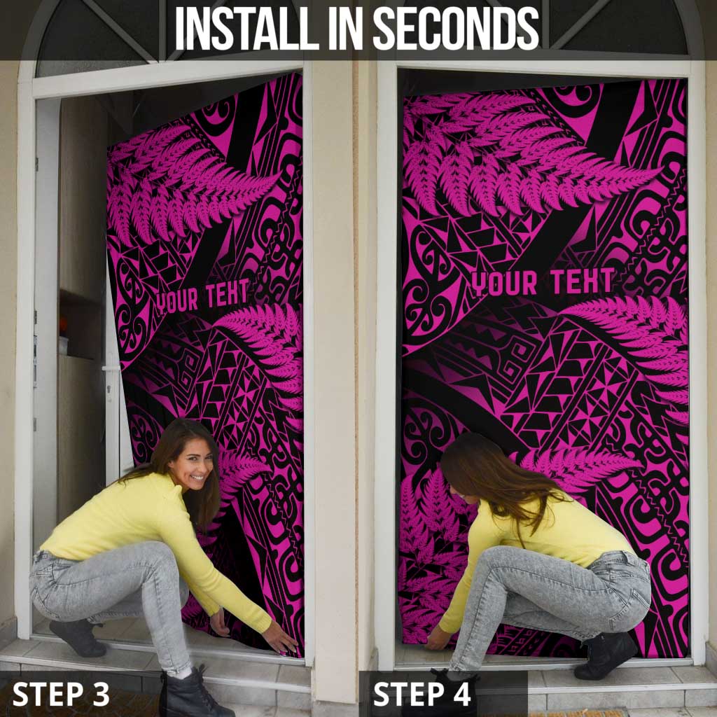 New Zealand Rugby Pacific Personalised Door Cover All Pink Maori Pasifika Fern Pattern - Polynesian Pride