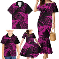 New Zealand Rugby Pacific Personalised Family Matching Mermaid Dress and Hawaiian Shirt All Pink Maori Pasifika Fern Pattern LT9 - Polynesian Pride