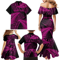 New Zealand Rugby Pacific Personalised Family Matching Mermaid Dress and Hawaiian Shirt All Pink Maori Pasifika Fern Pattern LT9 - Polynesian Pride
