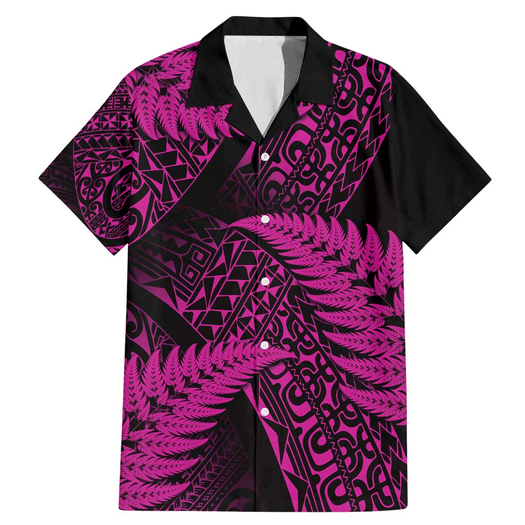 New Zealand Rugby Pacific Personalised Family Matching Mermaid Dress and Hawaiian Shirt All Pink Maori Pasifika Fern Pattern LT9 Dad's Shirt - Short Sleeve Pink - Polynesian Pride