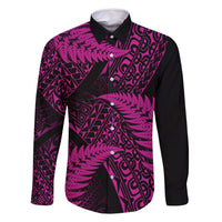 New Zealand Rugby Pacific Personalised Family Matching Mermaid Dress and Hawaiian Shirt All Pink Maori Pasifika Fern Pattern LT9 Dad's Shirt - Long Sleeve Pink - Polynesian Pride
