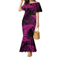 New Zealand Rugby Pacific Personalised Family Matching Mermaid Dress and Hawaiian Shirt All Pink Maori Pasifika Fern Pattern LT9 Mom's Dress Pink - Polynesian Pride