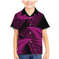 New Zealand Rugby Pacific Personalised Family Matching Mermaid Dress and Hawaiian Shirt All Pink Maori Pasifika Fern Pattern LT9 Son's Shirt Pink - Polynesian Pride