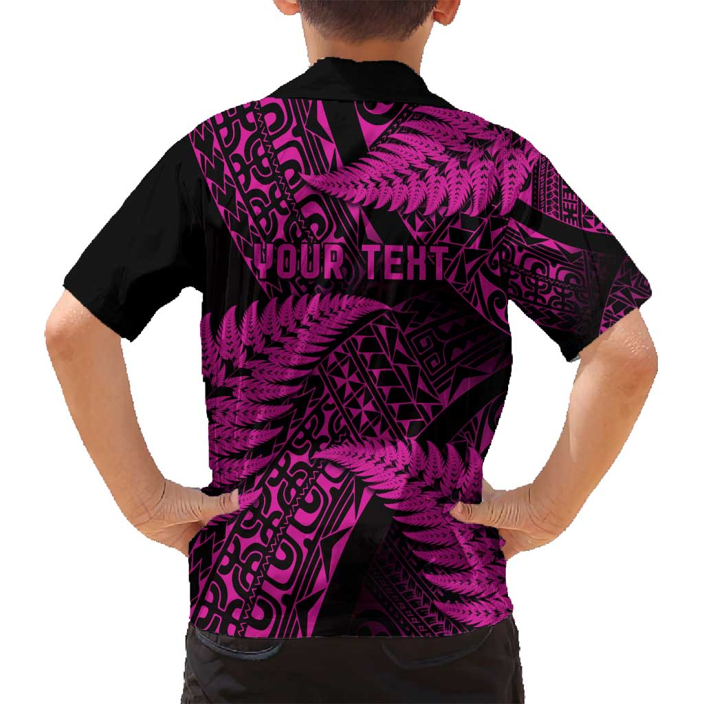 New Zealand Rugby Pacific Personalised Family Matching Off Shoulder Short Dress and Hawaiian Shirt All Pink Maori Pasifika Fern Pattern LT9 - Polynesian Pride