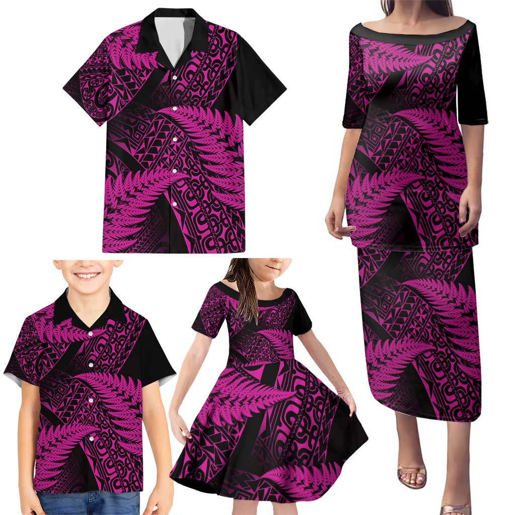 New Zealand Rugby Pacific Personalised Family Matching Puletasi and Hawaiian Shirt All Pink Maori Pasifika Fern Pattern LT9 - Polynesian Pride