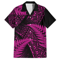 New Zealand Rugby Pacific Personalised Family Matching Puletasi and Hawaiian Shirt All Pink Maori Pasifika Fern Pattern LT9 Dad's Shirt - Short Sleeve Pink - Polynesian Pride