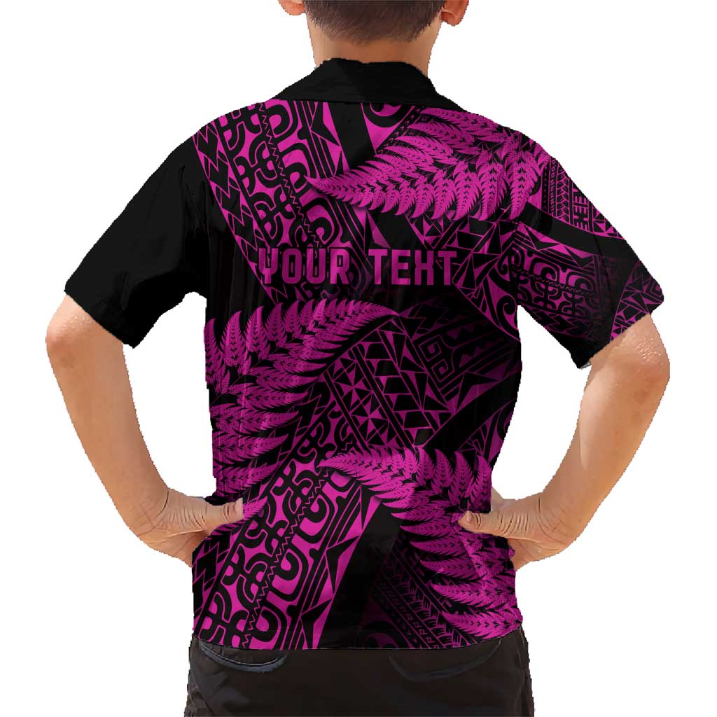 New Zealand Rugby Pacific Personalised Family Matching Short Sleeve Bodycon Dress and Hawaiian Shirt All Pink Maori Pasifika Fern Pattern LT9 - Polynesian Pride