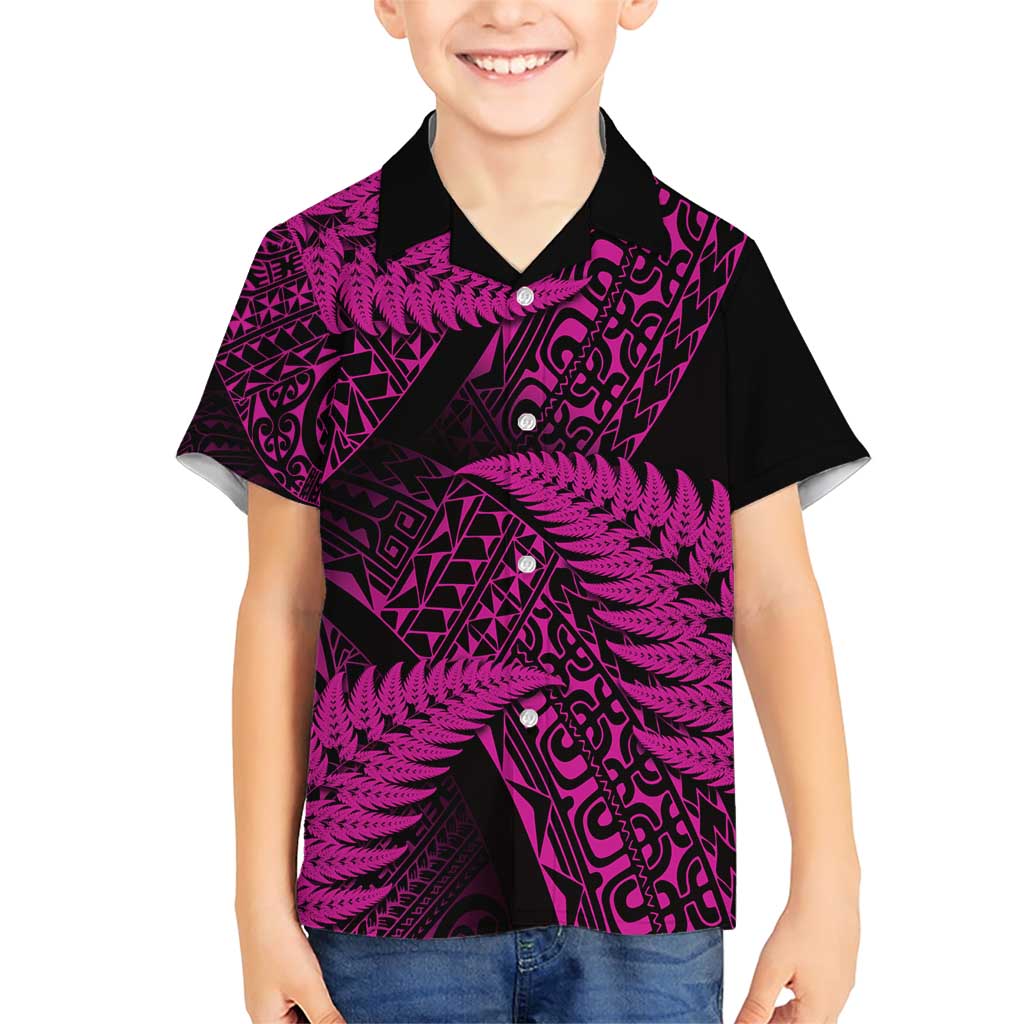 New Zealand Rugby Pacific Personalised Family Matching Short Sleeve Bodycon Dress and Hawaiian Shirt All Pink Maori Pasifika Fern Pattern LT9 Son's Shirt Pink - Polynesian Pride