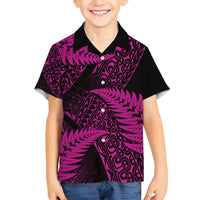 New Zealand Rugby Pacific Personalised Family Matching Summer Maxi Dress and Hawaiian Shirt All Pink Maori Pasifika Fern Pattern LT9 Son's Shirt Pink - Polynesian Pride