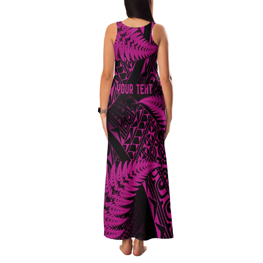 New Zealand Rugby Pacific Personalised Family Matching Tank Maxi Dress and Hawaiian Shirt All Pink Maori Pasifika Fern Pattern LT9 - Polynesian Pride