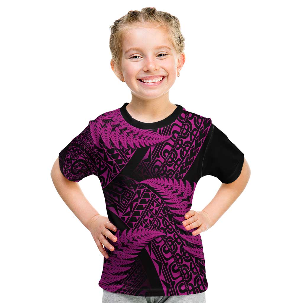 New Zealand Rugby Pacific Personalised Kid T Shirt All Pink Maori Pasifika Fern Pattern