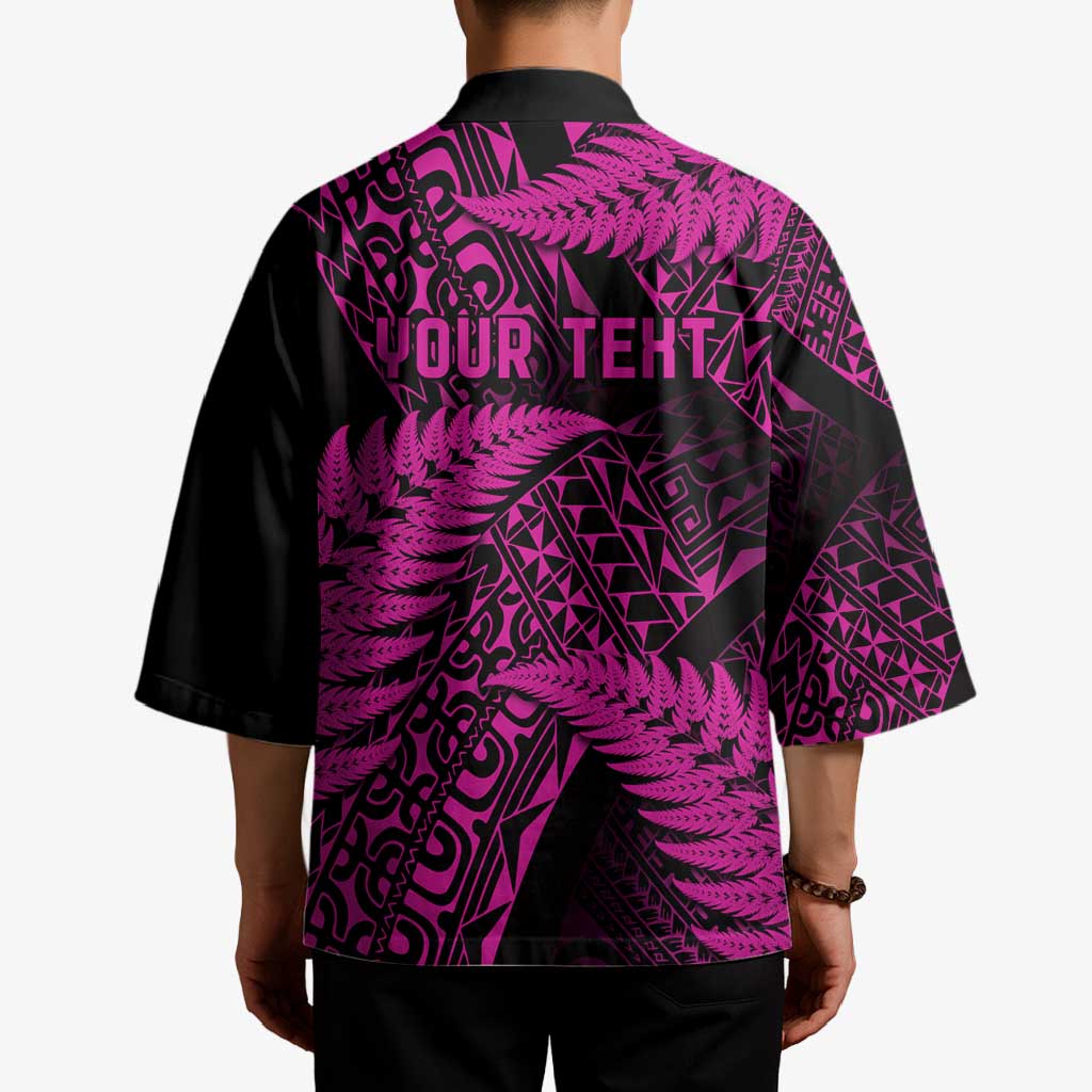 New Zealand Rugby Pacific Personalised Kimono All Pink Maori Pasifika Fern Pattern - Polynesian Pride