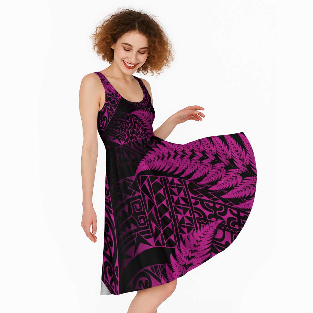 New Zealand Rugby Pacific Personalised Midi Dress All Pink Maori Pasifika Fern Pattern - Polynesian Pride
