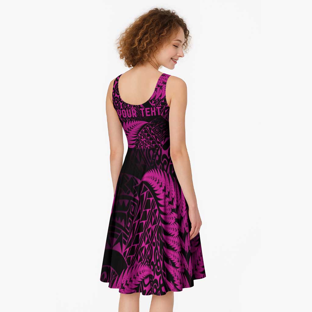 New Zealand Rugby Pacific Personalised Midi Dress All Pink Maori Pasifika Fern Pattern - Polynesian Pride