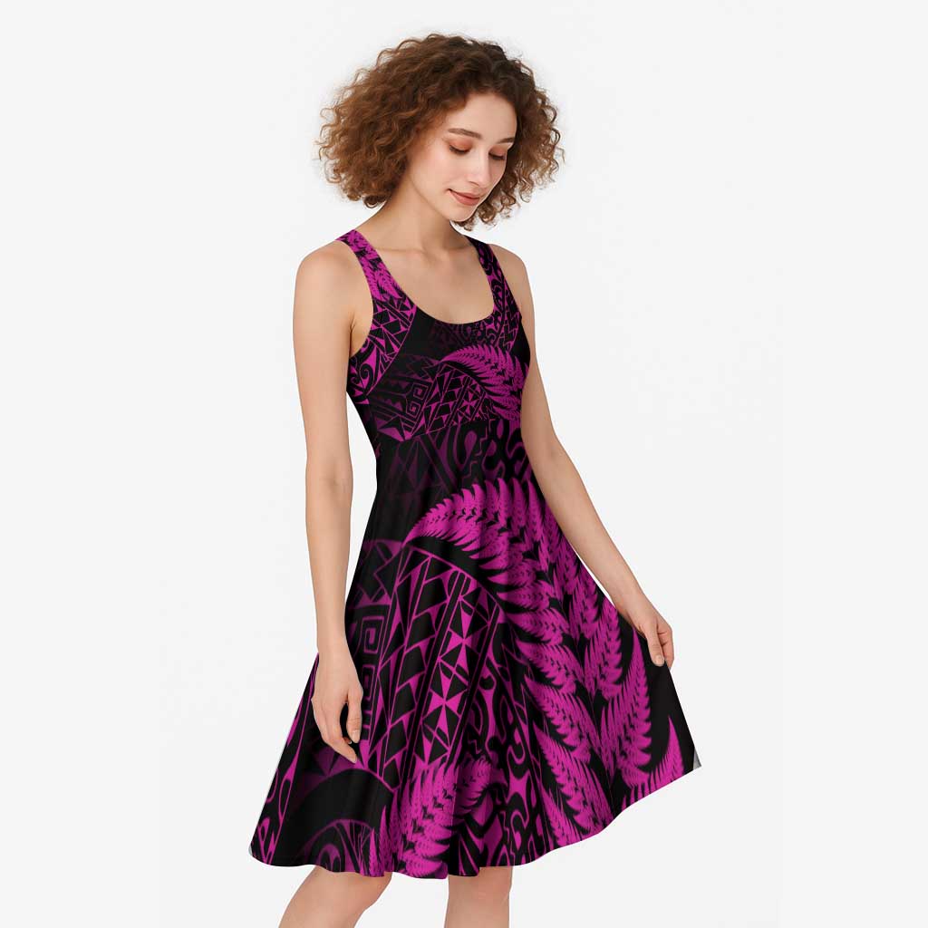 New Zealand Rugby Pacific Personalised Midi Dress All Pink Maori Pasifika Fern Pattern - Polynesian Pride