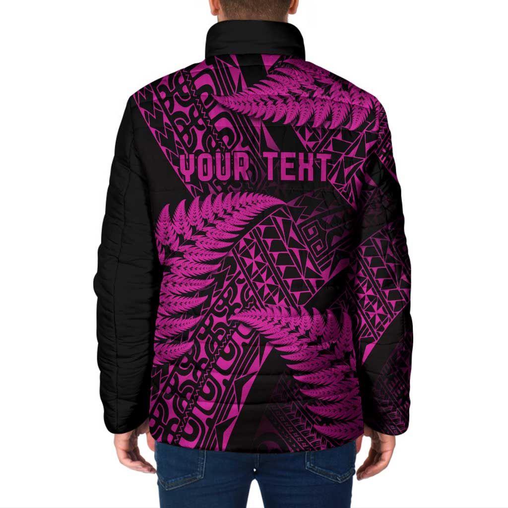New Zealand Rugby Pacific Personalised Padded Jacket All Pink Maori Pasifika Fern Pattern - Polynesian Pride