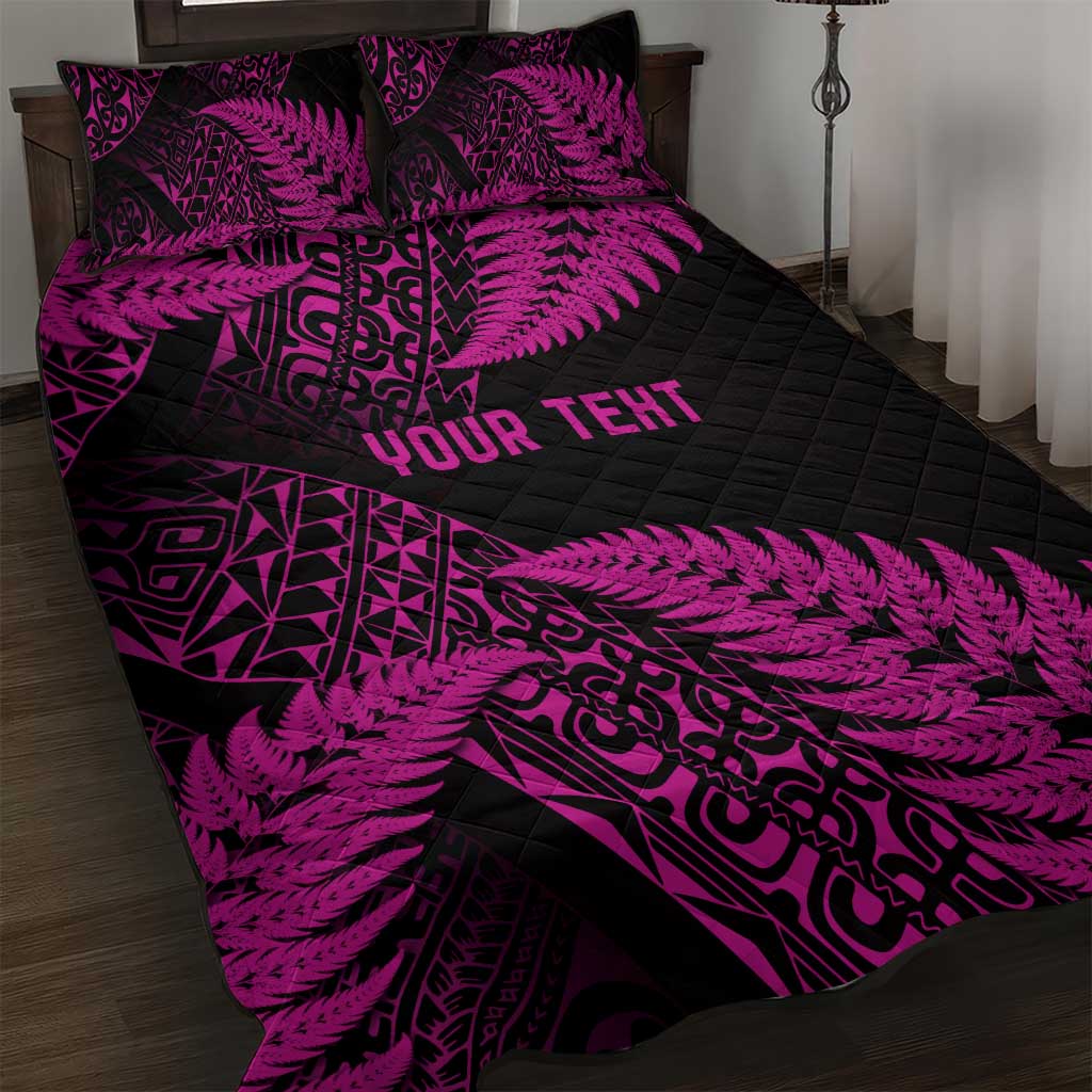 New Zealand Rugby Pacific Personalised Quilt Bed Set All Pink Maori Pasifika Fern Pattern LT9 Pink - Polynesian Pride