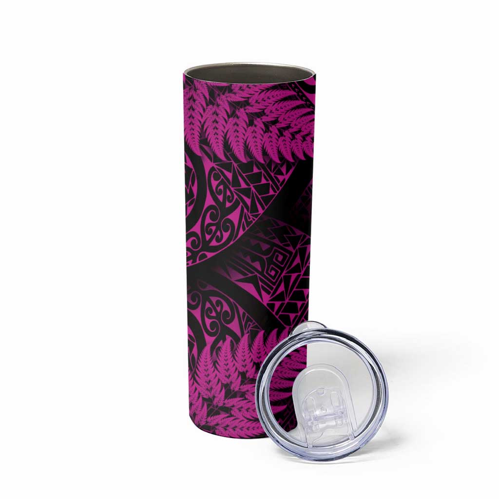 New Zealand Rugby Pacific Personalised Skinny Tumbler All Pink Maori Pasifika Fern Pattern LT9 - Polynesian Pride